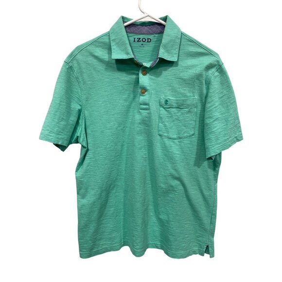 Izod Polo Shirt Size Medium Green Slub Cotton Blend Short Sleeve Casual Top Golf - Picture 1 of 5
